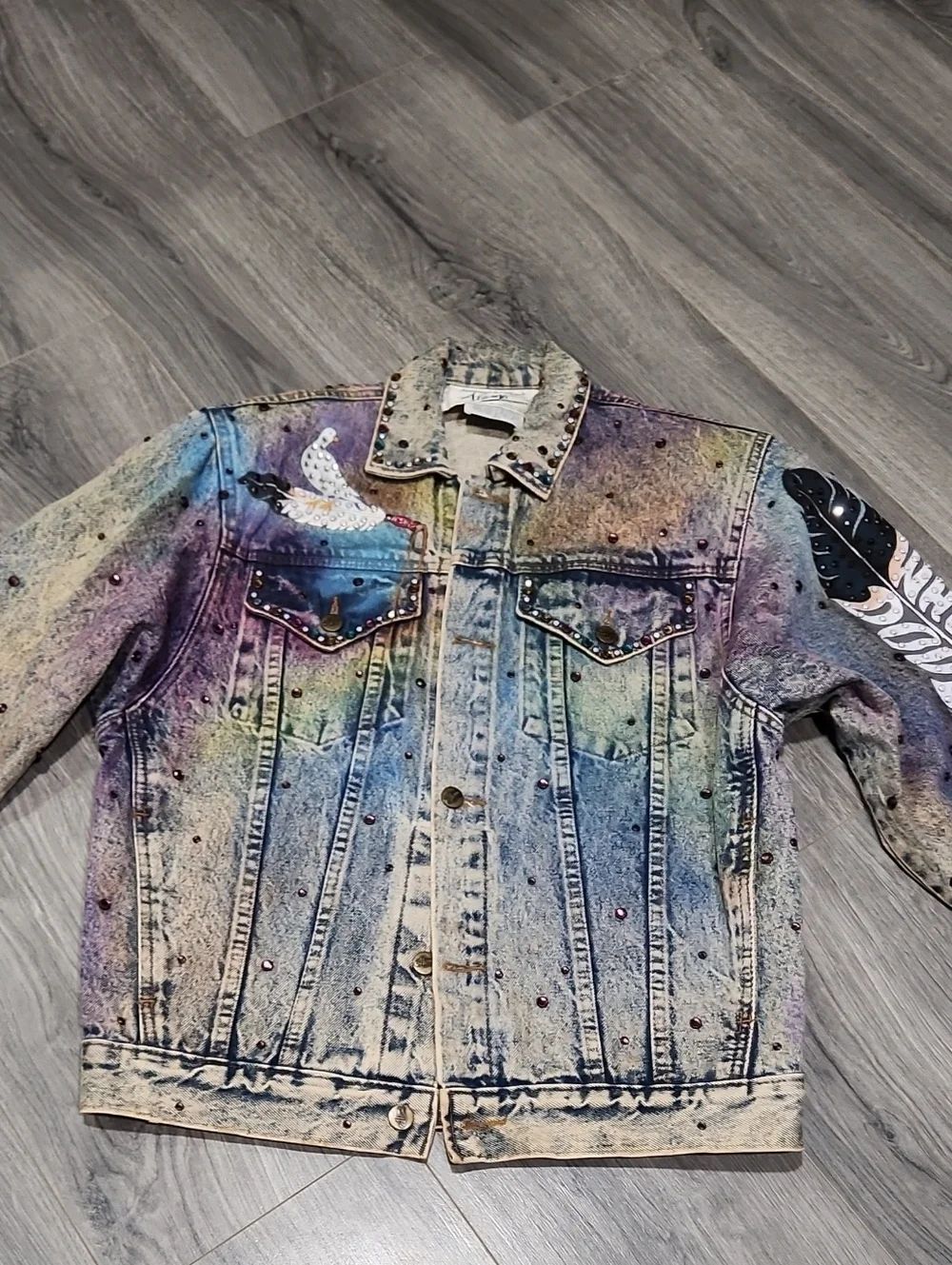 Hand-Painted RARE VTG Tony Alamo White Dove Indian Princess Studded Denim Jacket